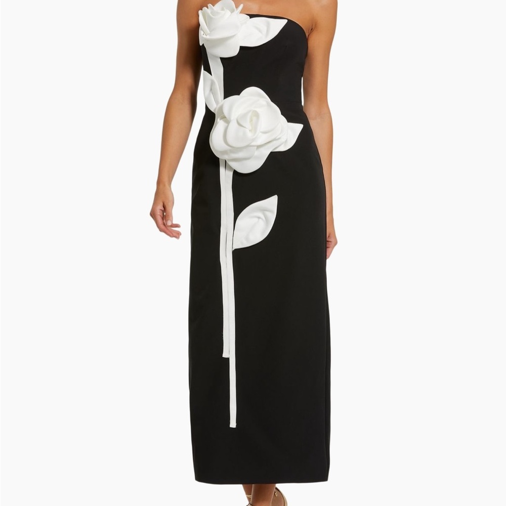 Mac Duggal Black and White Strapless Cocktail Gown